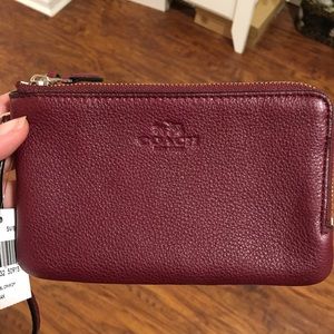 Coach leather double zip wristlet